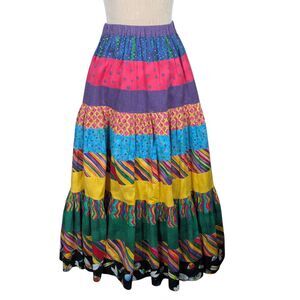 VINTAGE Handmade Tiered Prairie Peasant Boho Whimsical Festival Maxi Skirt *S/M